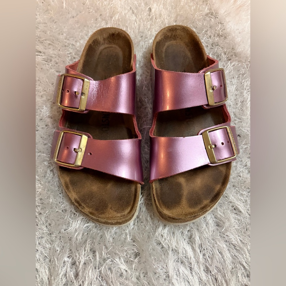 Birkenstock Metallic Pink Arizona Two-Strap Sandals
